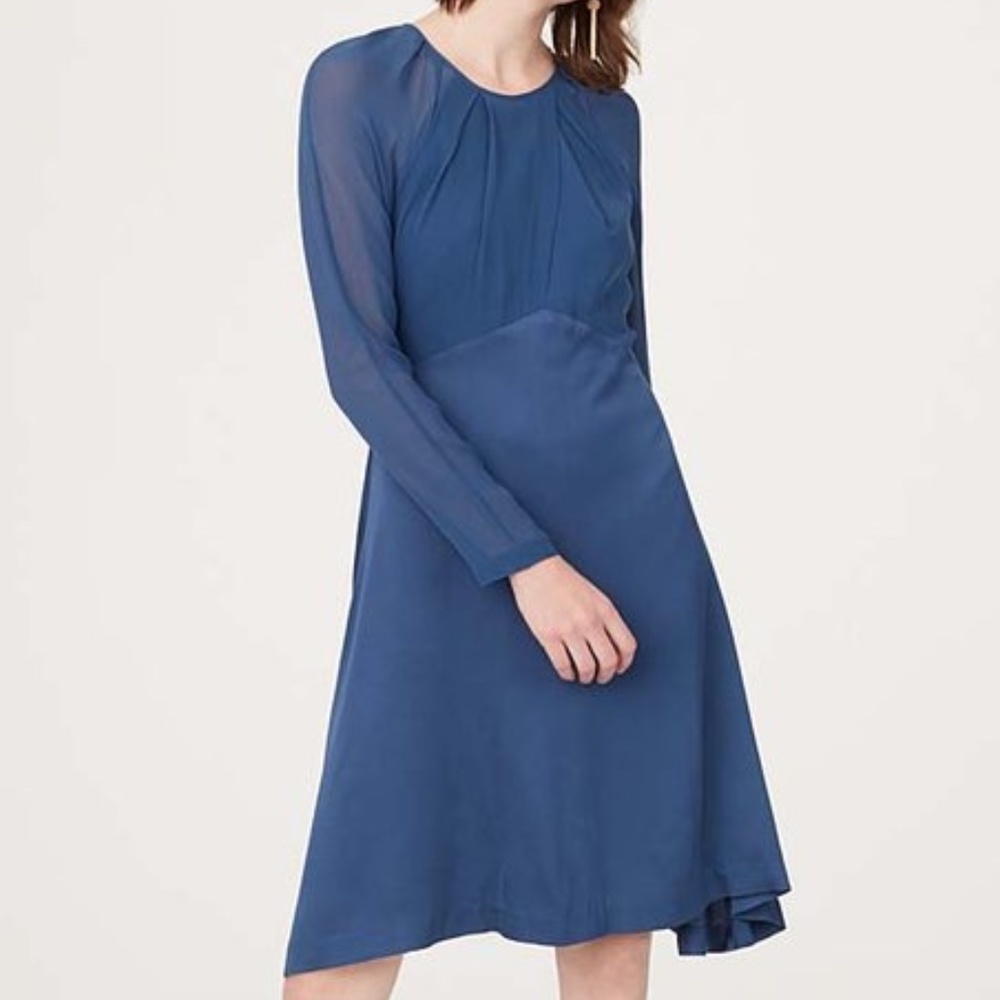 NWT Club Monaco Rokinsa Medium Blue Silk Chiffon Fit & Flare Dress